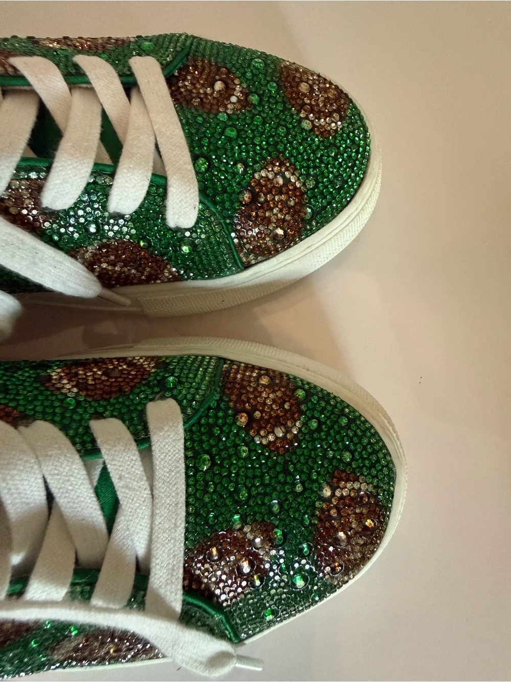 Betsey Johnson Green Crystal Football-Print Platform Sneakers